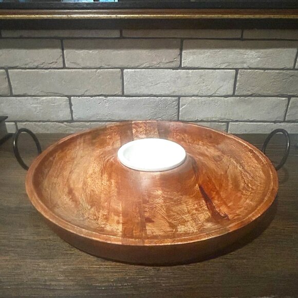 NWT Wooden Chip & Dip Serving Tray Appetizer Platter Dish Bowl Serveware - Picture 6 of 13